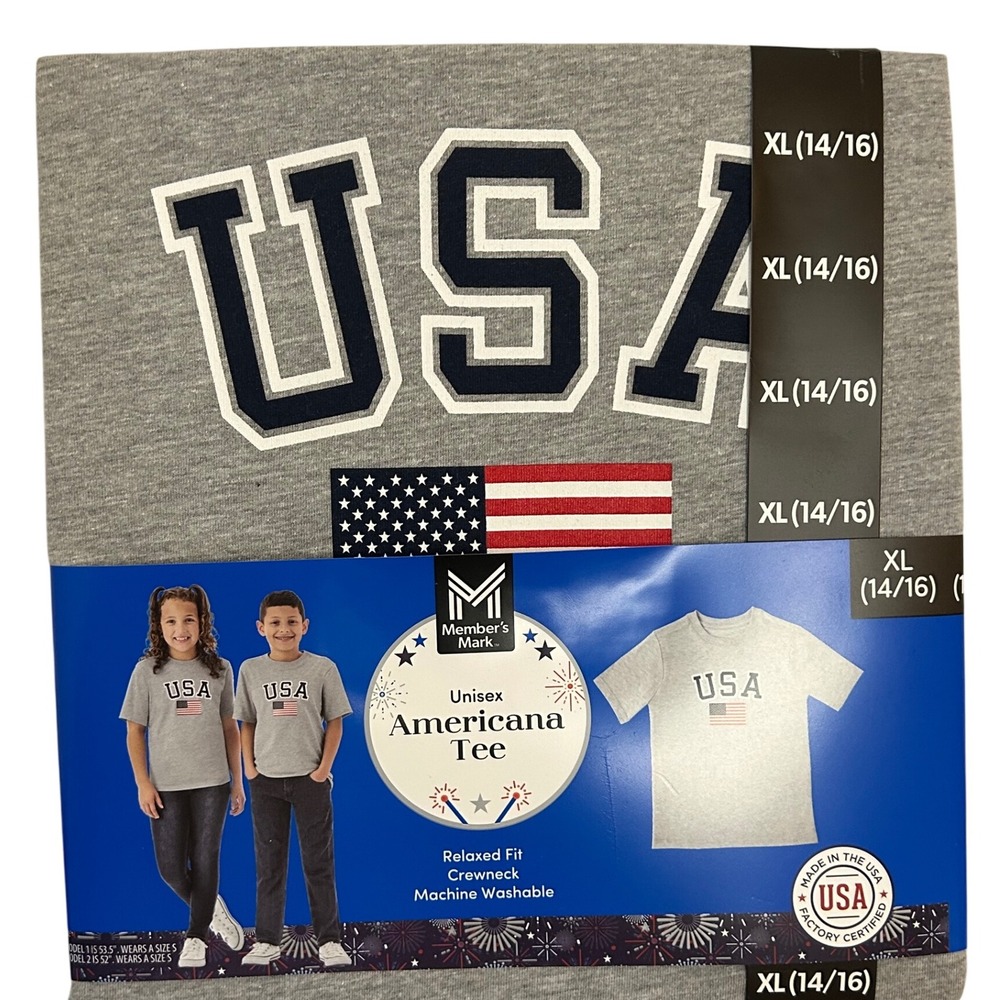 Members Mark USA Americana Tee Shirt Unisex Kids XL‎ (14/16) Gray